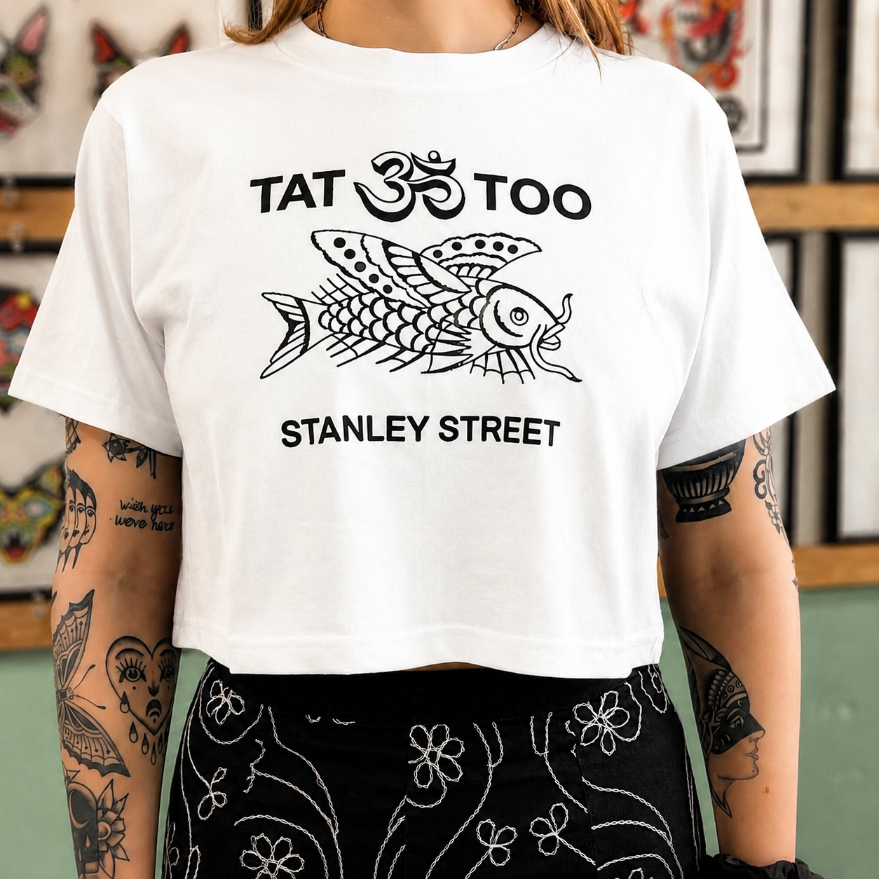 Fish crop top white